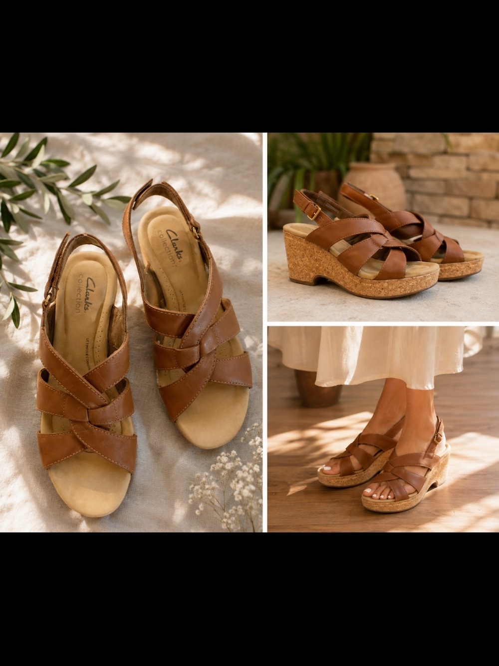 Clarks Brown Leather Crisscross Slingback Sandals